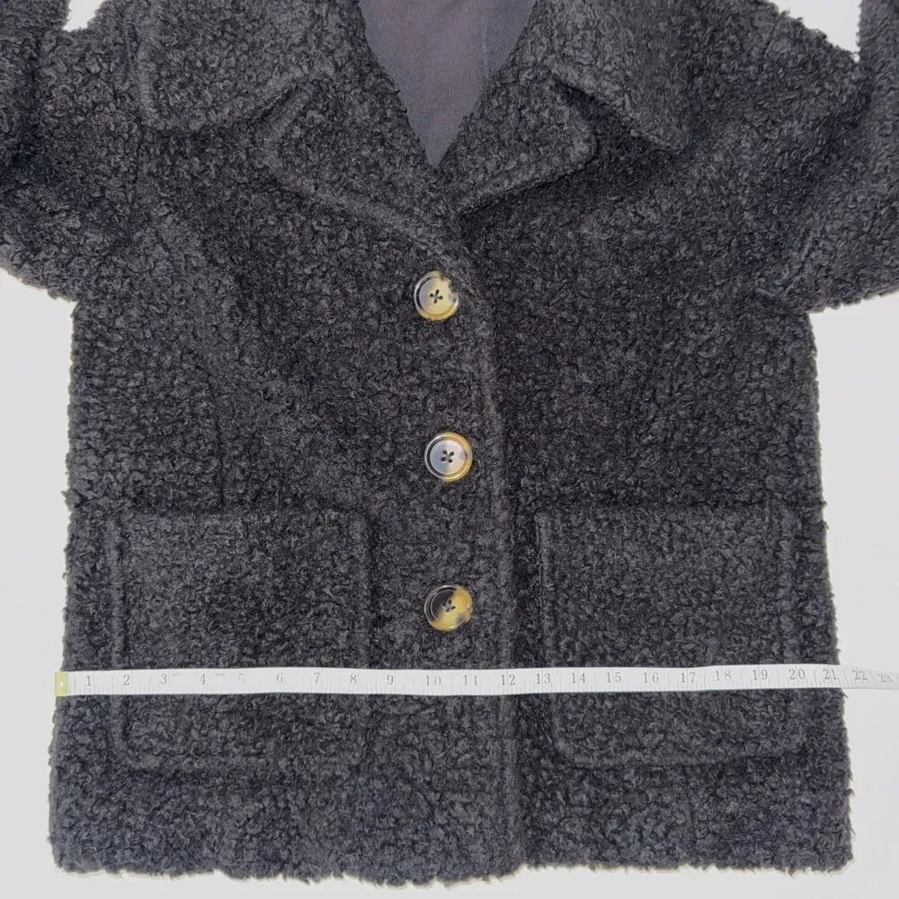 Free People So Soft Cozy Peacoat Sherpa Teddy Jacket Faux Shearling Black Coat S